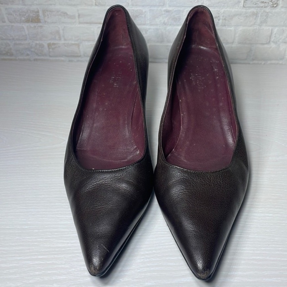 Authentic Gucci Chocolate Brown Classic Pointy Toe Casual Kitten Heel Pump Shoes - Picture 2 of 16